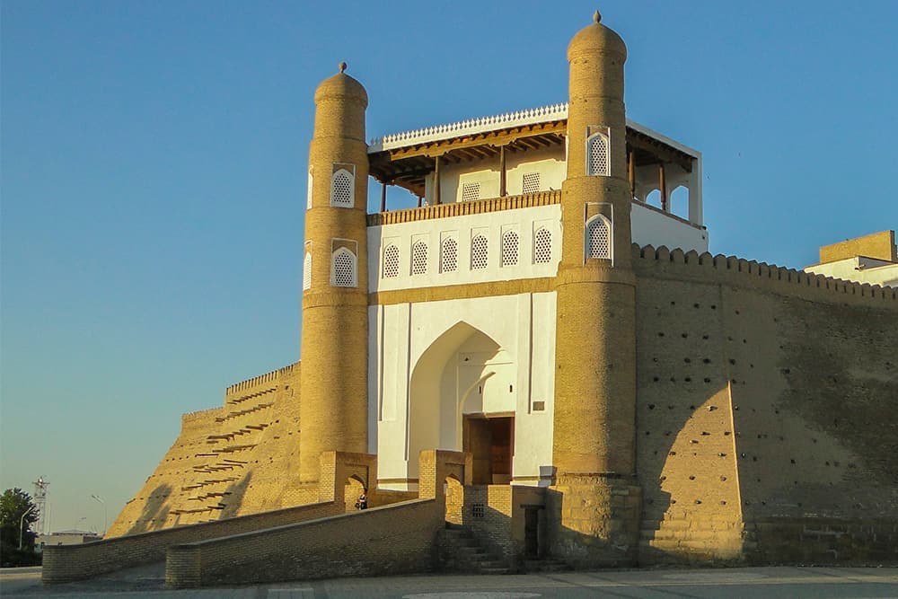 The gatehouse in low golden light