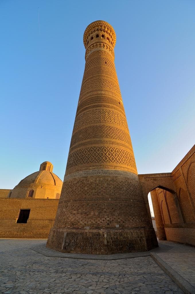 Looking up the shaft of the Kalyan Minaret from its base